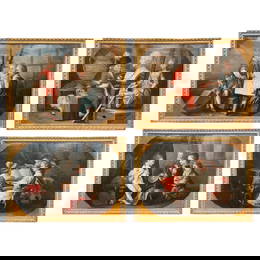 Set of 4 18th Century Allegorical Paintings in Gilt Frame Louis XV Style
