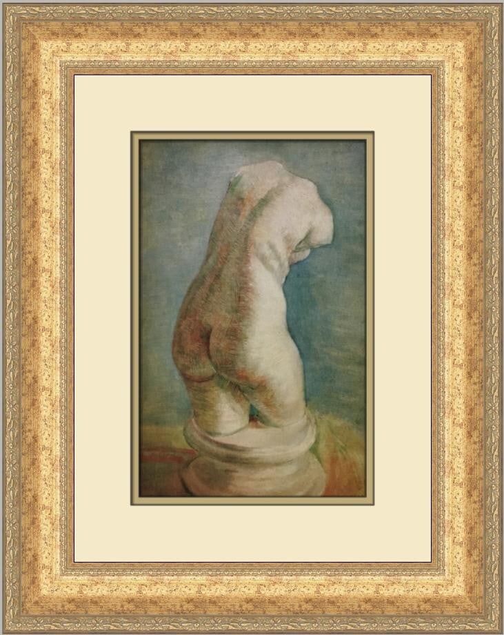 Vincent Van Gogh Female Torso Plaster Statuette Custom Framed Print 17 x 14: Vincent Van Gogh Female Torso Plaster Statuette Custom Framed Print 17 x 14 This exquisite custom framed print features a beautifully detailed image of a plaster statuette of a female torso, reflectin