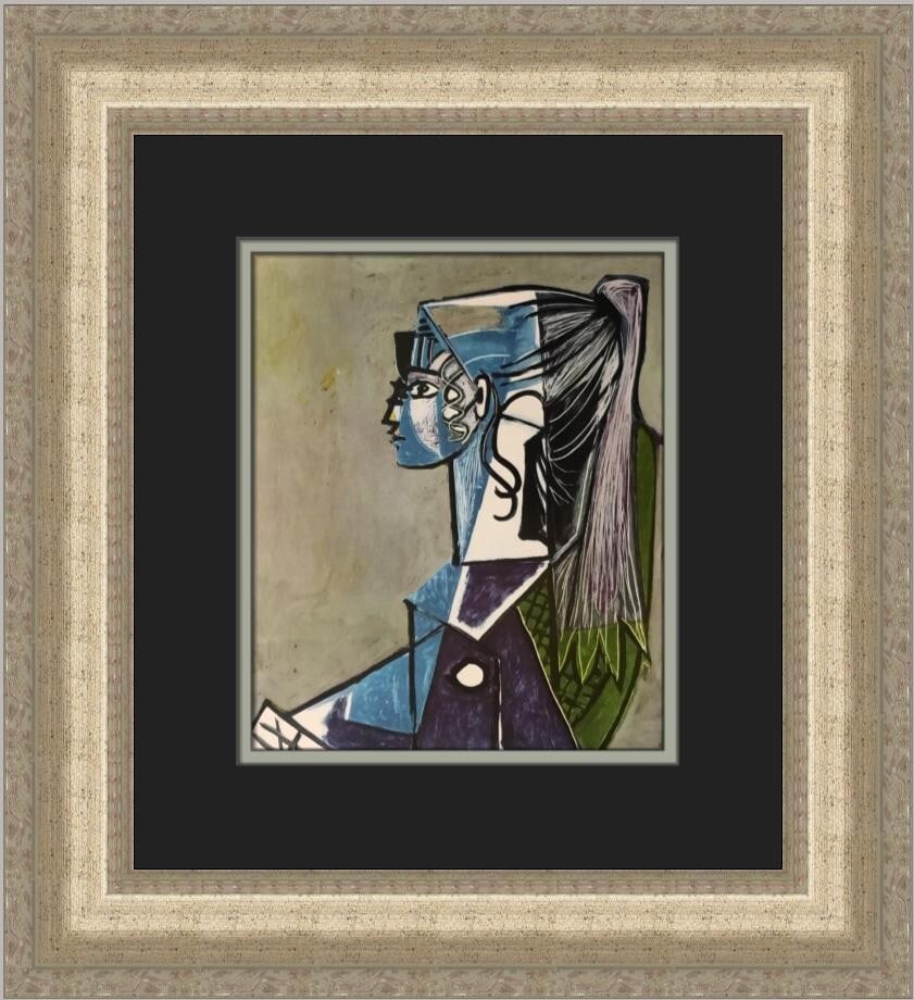 Pablo Picasso Portrait of Sylveete Custom Framed Print 16x18: Pablo Picasso Portrait of Sylveete Custom Framed Print 16x18 This exquisite custom framed print features Pablo Picasso's iconic work, "Portrait of Sylveete." Created in 1983, this piece showcases a bl