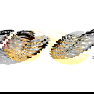 Set of 2 Italian Silver Lustre Nautilus Porcelain Cachepots: Set of 2 Italian Silver Lustre Nautilus Porcelain Cachepots This exquisite pair of Italian porcelain silver lustre nautilus cachepots combines modern design with timeless elegance. Each cachepot is el