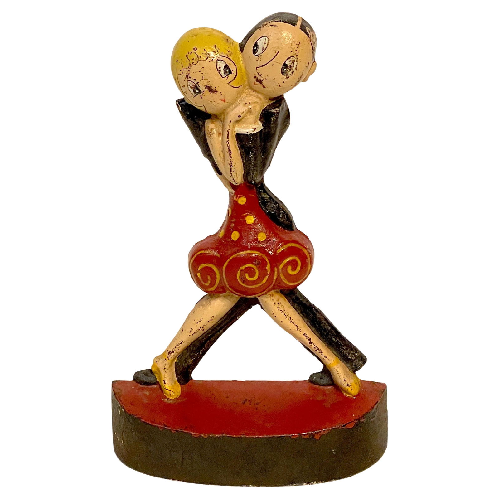 Rare Anne Fish 1939 Art Deco Cast Iron Doorstop Charleston Dancers Hubley: Rare Anne Fish 1939 Art Deco Cast Iron Doorstop Charleston Dancers Hubley This exquisite "Charleston Dancers" cast iron doorstop, designed by Anne Fish for Hubley in 1939, showcases the elegance of th