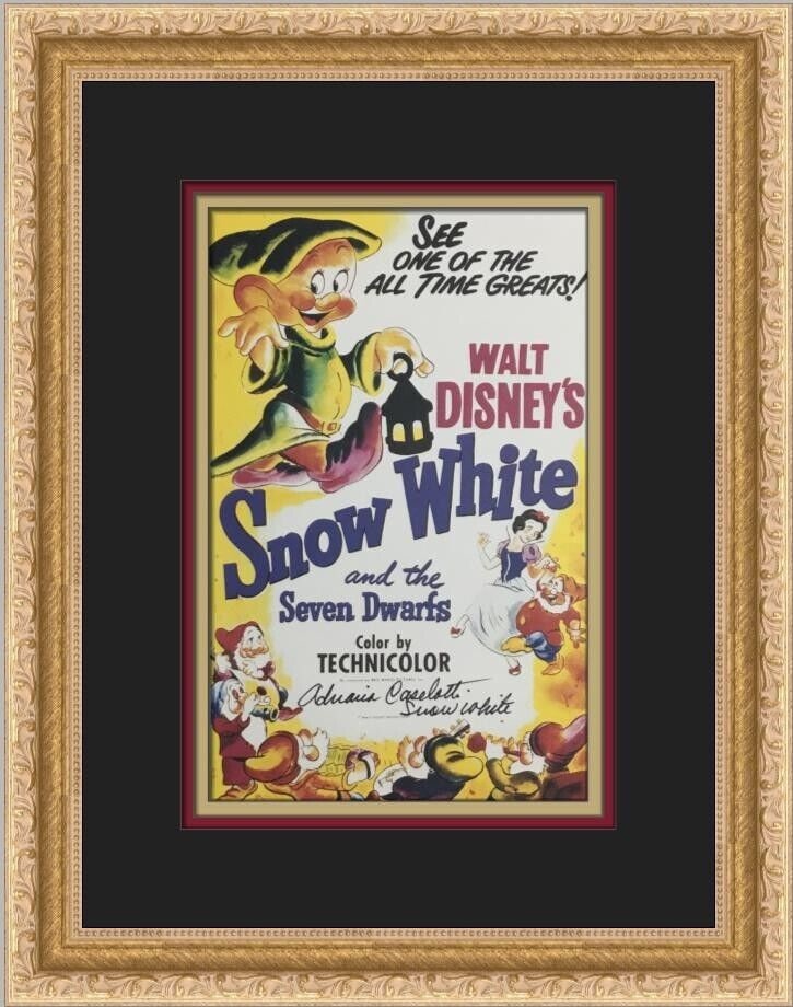 Snow White Lithograph Signed by Adriana Caselotti Disney 1995 Custom Frame: Snow White Lithograph Signed by Adriana Caselotti Disney 1995 Custom Frame This exquisite lithograph features the iconic character Snow White and is signed by Adriana Caselotti, the original voice of 