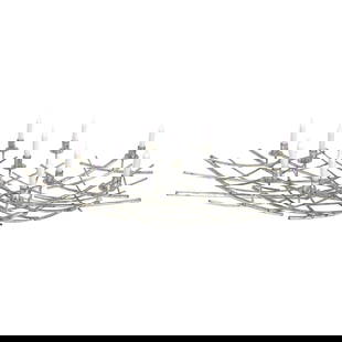 1980s French Modern Silvered Metal 12-Light Kinetic Candelabra: 1980s French Modern Silvered Metal 12-Light Kinetic Candelabra This stunning 12-Light French Modern Kinetic Silvered Metal Candelabra Centerpiece is a remarkable addition to any decor. Crafted in Fran