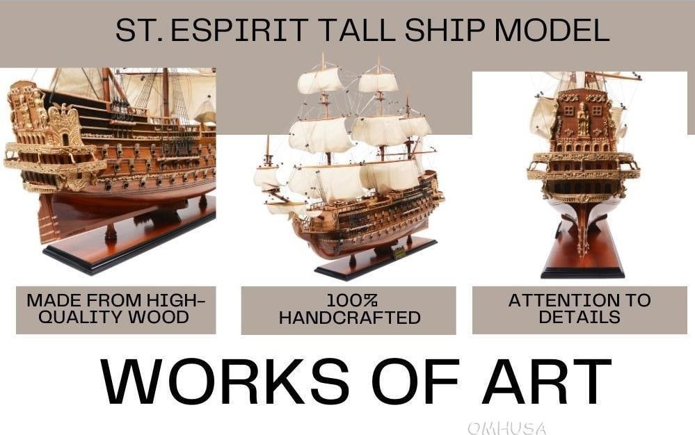 French Saint Esprit Ship Model - A Collector's Gem: French Saint Esprit Ship Model - A Collector's Gem Presenting the French Saint Esprit Model, a stunning ship model that captures the essence of classic maritime craftsmanship. This meticulously detail
