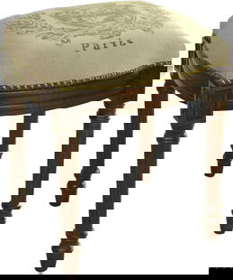 Elegant Traditional Vanity Stool with Paris Crest Design: Elegant Traditional Vanity Stool with Paris Crest Design Enhance your space with this exquisite Traditional Vanity Stool featuring a Paris Crest design. This stool is beautifully crafted with