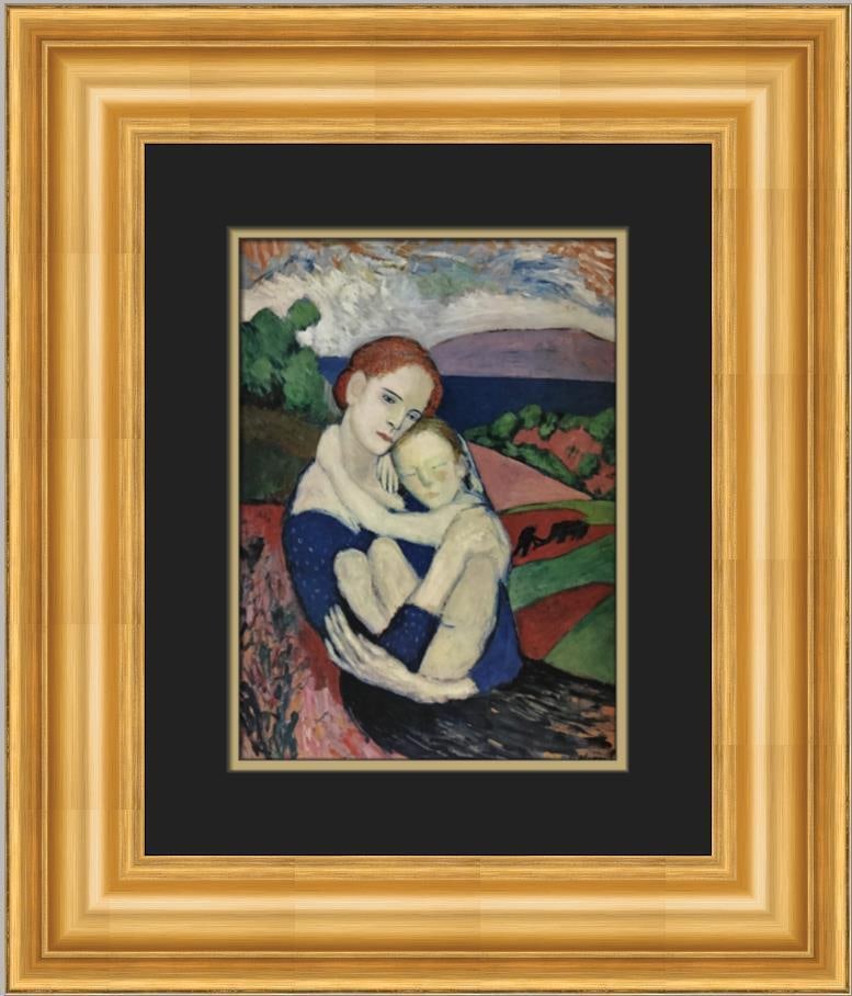 Pablo Picasso Mother and Child Custom Framed Print 21" x 18": Pablo Picasso Mother and Child Custom Framed Print 21" x 18" This custom framed print titled 'Mother and Child' captures the essence of Pablo Picasso's artistic vision, showcasing figures in an abstra