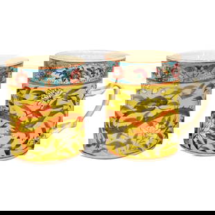 19th Century Chinese Export Famille Verte Dragon Mugs Set of 2: 19th Century Chinese Export Famille Verte Dragon Mugs Set of 2 This exquisite pair of 19th century Chinese Export mugs features a striking Famille Verte yellow dragon motif. Each mug is hand-painted,