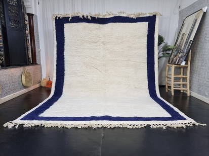 Authentic Moroccan Handwoven Soft White Blue Checkered Rug 8 x 5 Feet: Authentic Moroccan Handwoven Soft White Blue Checkered Rug 8 x 5 Feet This stunning soft white and blue checkered rug is handwoven in the Atlas Mountains by skilled local Berber women weavers. Crafted
