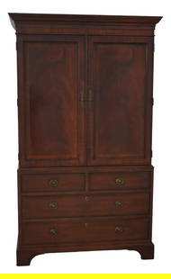 Mahogany 2 Door Bedroom Armoire Cabinet: Mahogany 2 Door Bedroom Armoire Cabinet This Henredon Mahogany 2 Door Bedroom Armoire Cabinet is a stunning addition to any traditional decor. Crafted approximately 20 years ago, this piece features a