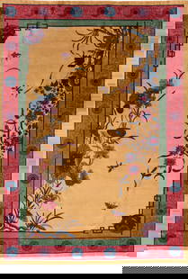 Exquisite Antique Chinese Nichols Wool Rug 11'8 x 17'4 Tan Botanical Design: Exquisite Antique Chinese Nichols Wool Rug 11'8 x 17'4 Tan Botanical Design Elevate your space with this exquisite Large Antique Chinese Nichols hand-knotted wool rug. Featuring a warm tan field adorn