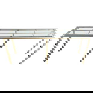 1970s Italian Chrome Glass Console with Brass Faux Bamboo Accents: 1970s Italian Chrome Glass Console with Brass Faux Bamboo Accents This striking Italian console from the 1970s showcases a beautiful blend of mid-century modern design with a luxurious touch. It featu