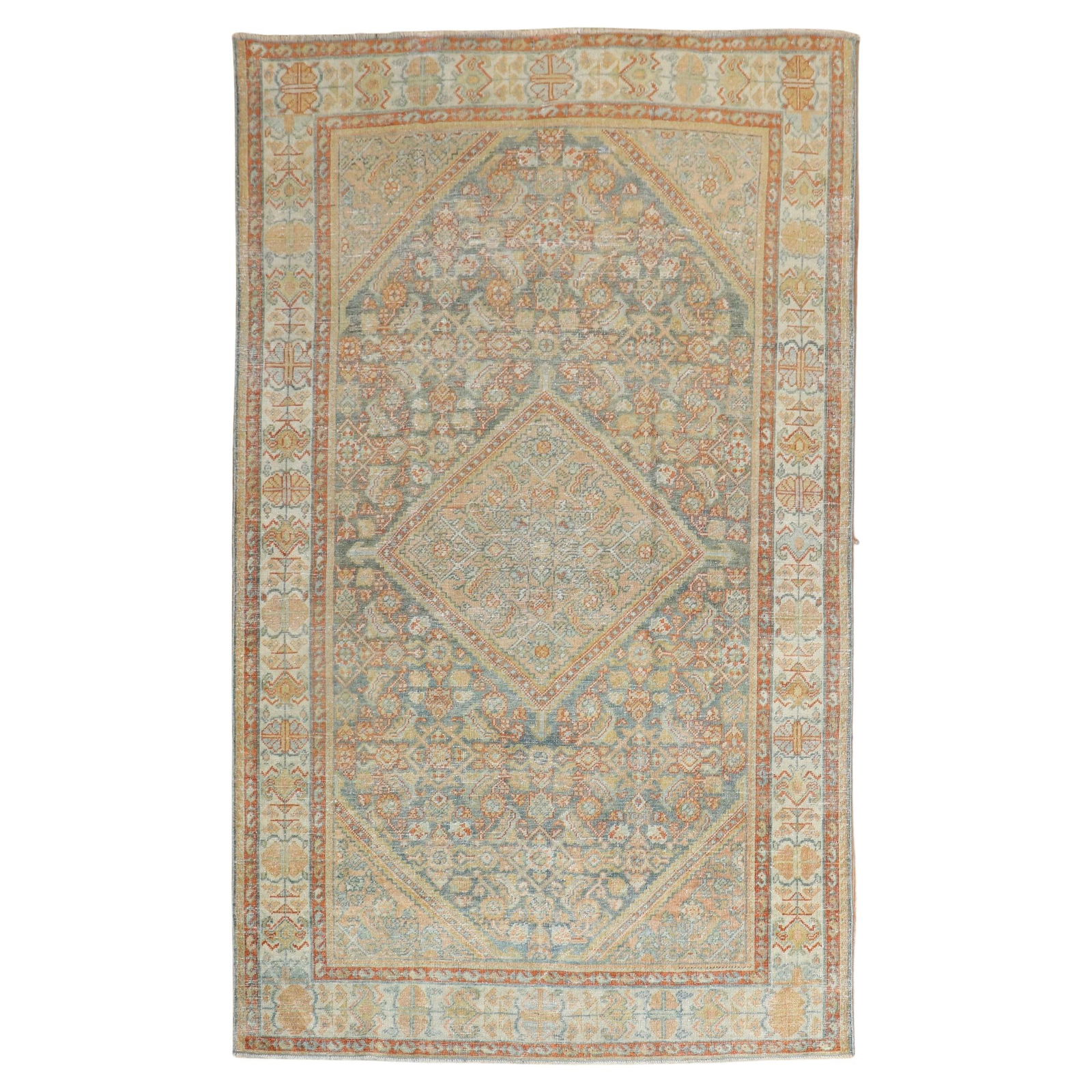 Antique Persian Mahal Rug Hand-Knotted Wool 4'5" x 6'10" Iran Circa 1910: Antique Persian Mahal Rug Hand-Knotted Wool 4'5" x 6'10" Iran Circa 1910 This exquisite decorative antique Persian Mahal rug showcases a captivating design and craftsmanship that reflects its rich her