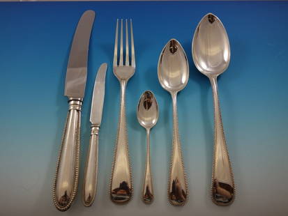 Dragstad Beaded Sterling Silver Flatware Set for 10 64 Pieces with Storage Chest: Dragstad Beaded Sterling Silver Flatware Set for 10 64 Pieces with Storage Chest Enhance your dining experience with this exquisite Beaded Danish Sterling Silver Flatware Set by Dragstad, comprising 6