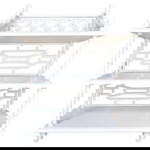 Hollywood Regency White Lacquered Three-Tier Pagoda Etagere with Faux Bamboo: Hollywood Regency White Lacquered Three-Tier Pagoda Etagere with Faux Bamboo This Hollywood Regency white lacquered diminutive three-tier pagoda etagere is a stunning blend of sleek design and sturdy