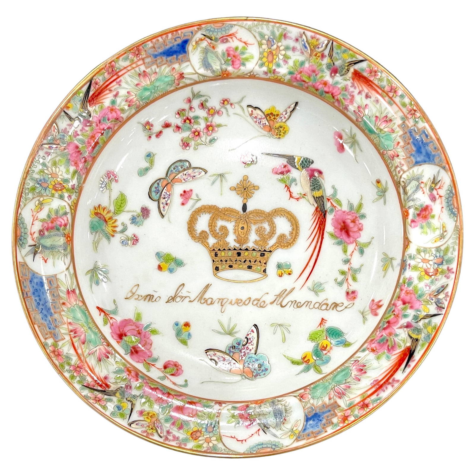 1842 Chinese Export Armorial Soup Plate Marquis de Almendares Porcelain