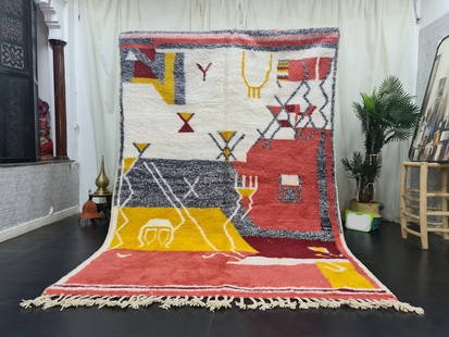 Vibrant Handmade Moroccan Berber Wool Rug 9.84 x 6.56 ft: Vibrant Handmade Moroccan Berber Wool Rug 9.84 x 6.56 ft Enhance your space with this Stylish Colorful Soft Handmade Moroccan Berber Wool Area Rug. Featuring a vibrant mix of colors including red, yel