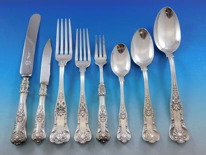 Gorham New Queens Sterling Silver Flatware Set 96 Pieces for 12 with Storage Chest: Gorham New Queens Sterling Silver Flatware Set 96 Pieces for 12 with Storage Chest This exquisite New Queens flatware set by Gorham is crafted from sterling silver and designed to serve 12. The timele