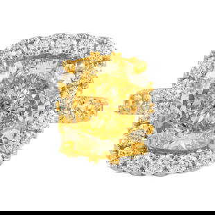 Stunning 5.03ct GIA Fancy Intense Yellow Diamond Ring 18k Two-Tone Gold Size 6.5: Stunning 5.03ct GIA Fancy Intense Yellow Diamond Ring 18k Two-Tone Gold Size 6.5 This exquisite ring showcases a stunning GIA certified 5.03 carat cushion cut fancy intense yellow diamond, graded SI1