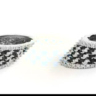 Elegant 18k White Gold 3.60ctw Sapphire Diamond Eternity Band Ring: Elegant 18k White Gold 3.60ctw Sapphire Diamond Eternity Band Ring This stunning wide eternity band ring features a luxurious 18k white gold setting adorned with natural blue sapphires and sparkling d