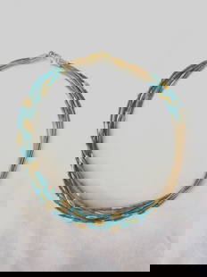 Exquisite 22-24k Yellow Gold Turquoise Beaded Necklace 38.20g: Exquisite 22-24k Yellow Gold Turquoise Beaded Necklace 38.20g This stunning high karat turquoise necklace features exquisite craftsmanship and a vibrant blue color, perfectly highlighting the beauty o