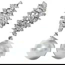 18k White Gold Diamond Cluster Pearl Dangle Earrings AAA Quality