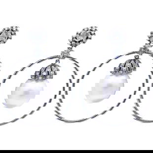 Harbor Diamonds 18K White Gold Diamond Pearl Hoop Earrings 1.58 Carat: Harbor Diamonds 18K White Gold Diamond Pearl Hoop Earrings 1.58 Carat Elevate your style with these exquisite Diamond Pearl Hoop Drop Earrings, crafted in luxurious 18 karat white gold. These contempo