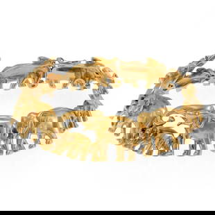 Charming Elephant Link Bracelet 18k Yellow Gold with Diamonds: Charming Elephant Link Bracelet 18k Yellow Gold with Diamonds This charming Elephant Link Bracelet is expertly crafted from 18k yellow gold and features an enchanting design of full-figure elephants,