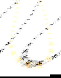 Boucheron 18k Yellow Gold Rock Crystal Graduated Bead Necklace: Boucheron 18k Yellow Gold Rock Crystal Graduated Bead Necklace Authentic and elegant from Boucheron, this lovely necklace is crafted from 18k yellow gold featuring swirl design carved beaded rock crys