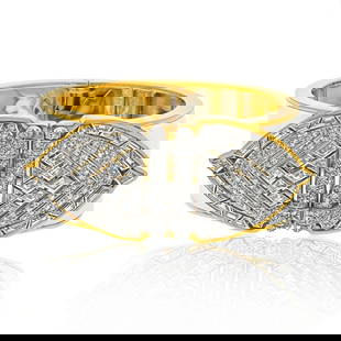 David Webb Platinum 18K Yellow Gold White Enamel Diamond Shield Cuff Bracelet: David Webb Platinum 18K Yellow Gold White Enamel Diamond Shield Cuff Bracelet This David Webb cuff bracelet is a stunning piece crafted from platinum and 18K yellow gold, weighing 116.8 grams. The bra