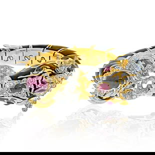 David Webb Platinum 18K Yellow Gold Bull Bracelet with Black Enamel Ruby Diamond: David Webb Platinum 18K Yellow Gold Bull Bracelet with Black Enamel Ruby Diamond The David Webb Platinum & 18K Yellow Gold Black Enamel Red Ruby Diamond Bull Bracelet is a stunning piece of jewelry th