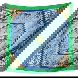 HERMES Carre 90 Scarf Fishing Boats Retour de Peche Silk Green Multicolor: HERMES Carre 90 Scarf Fishing Boats Retour de Peche Silk Green Multicolor This exquisite Hermes scarf features a charming design of fishing boats returning to port, capturing a vibrant scene in shades