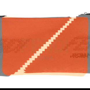 Fendi 7N0111 Orange Canvas Clutch Bag with Silver Hardware: Fendi 7N0111 Orange Canvas Clutch Bag with Silver Hardware Elevate your accessory collection with this exquisite Fendi clutch bag, model 7N0111. Crafted in Italy, this stylish pouch features a vibrant