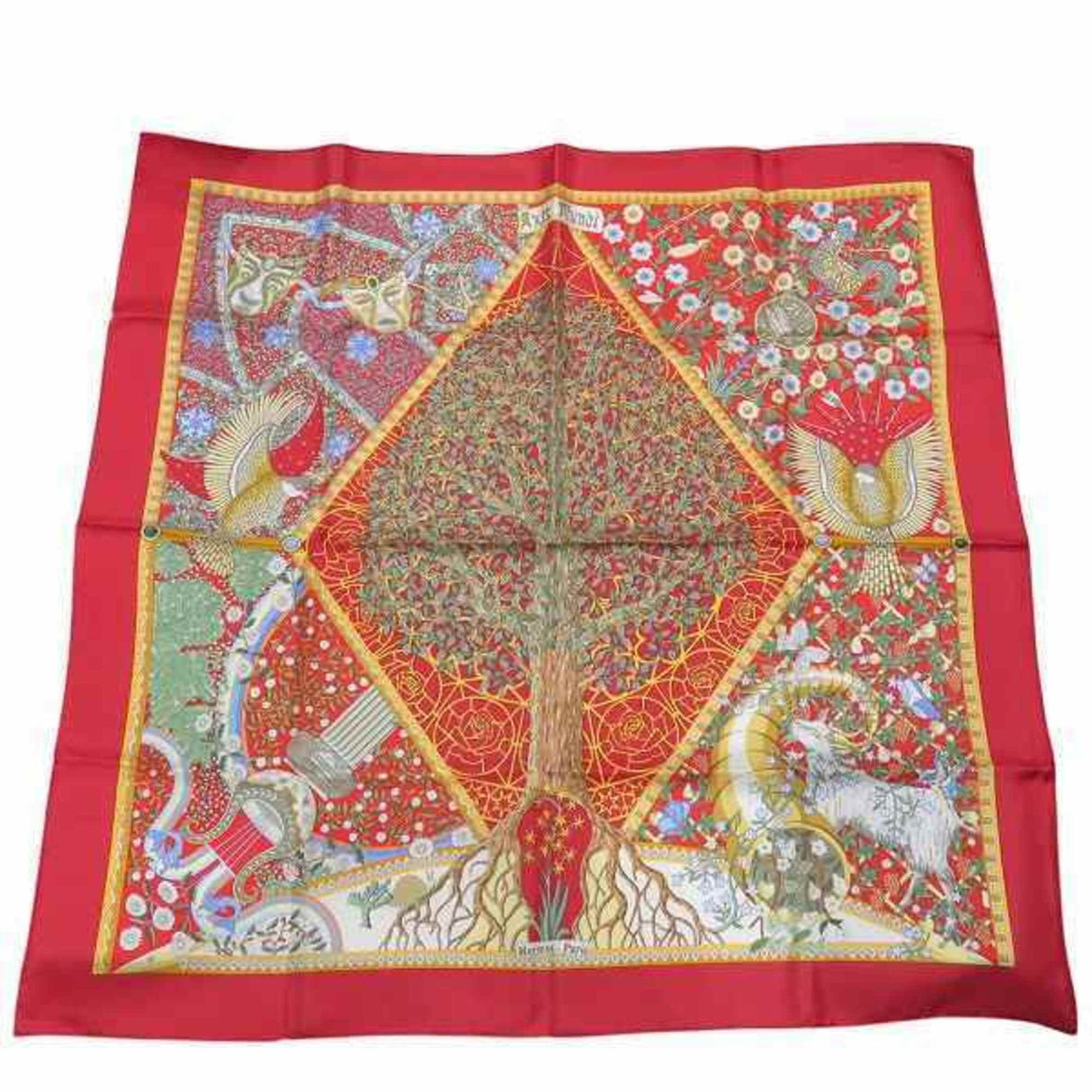 Hermes Carre 90 AXIS MUNDI Red Silk Scarf with Booklet and Accessories: Hermes Carre 90 AXIS MUNDI Red Silk Scarf with Booklet and Accessories This exquisite Hermes Carre 90 AXIS MUNDI Puzzle scarf is designed for women, featuring a vibrant red color that adds a touch of 