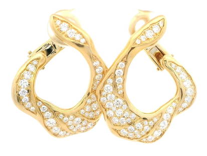 Omega 18k Yellow Gold 1.25ctw D FL Diamond Hoop Earrings: Omega 18k Yellow Gold 1.25ctw D FL Diamond Hoop Earrings Presenting exquisite 18k yellow gold hoop earrings featuring a total carat weight of 1.25ctw of brilliant cut diamonds. These earrings showcase