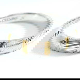 Celine Platinum and 18K Yellow Gold Band Ring: Celine Platinum and 18K Yellow Gold Band Ring This exquisite Celine Combination Ring showcases a stunning blend of platinum and 18K yellow gold, making it a perfect accessory for both men and women. T