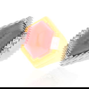David Webb Platinum 18K Yellow Gold Carnelian Diamond Ring: David Webb Platinum 18K Yellow Gold Carnelian Diamond Ring This exquisite David Webb ring features a stunning combination of platinum and 18K yellow gold. At its center, a hexagonal carnelian cabochon