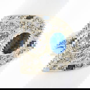 Handmade Antique Retro 14K Gold GIA Cushion Diamond Sapphire Cocktail Ring: Handmade Antique Retro 14K Gold GIA Cushion Diamond Sapphire Cocktail Ring Presenting a stunning Antique Retro Cocktail Ring, featuring a dazzling 3.65ct GIA-certified cushion diamond, elegantly set i