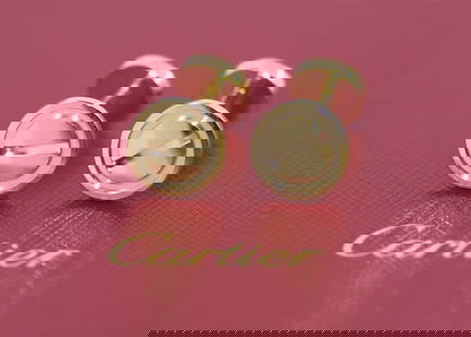 Cartier 18K Yellow Gold Love Cuff Links Authentic with Box: Cartier 18K Yellow Gold Love Cuff Links Authentic with Box Elevate your accessory collection with these stunning Cartier 18K Yellow Gold Love Cuff Links. Designed with a timeless love motif, these cuf