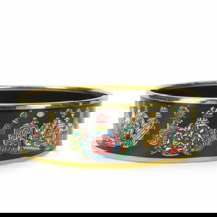 Hermes Women's Cloisonne Bangle Black Multicolor Bottle Pattern 20cm: Hermes Women's Cloisonne Bangle Black Multicolor Bottle Pattern 20cm This exquisite bangle from Hermes showcases a stunning black and multicolor design, featuring a unique bottle pattern crafted from