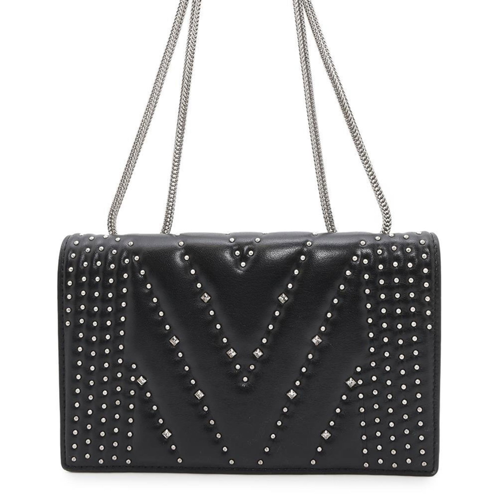 MCM Black Leather Chain Shoulder Bag with Studs 2-Way: MCM Black Leather Chain Shoulder Bag with Studs 2-Way This MCM Chain Shoulder Bag combines elegance with versatility, featuring a chic black leather exterior adorned with studs. Designed for women, it