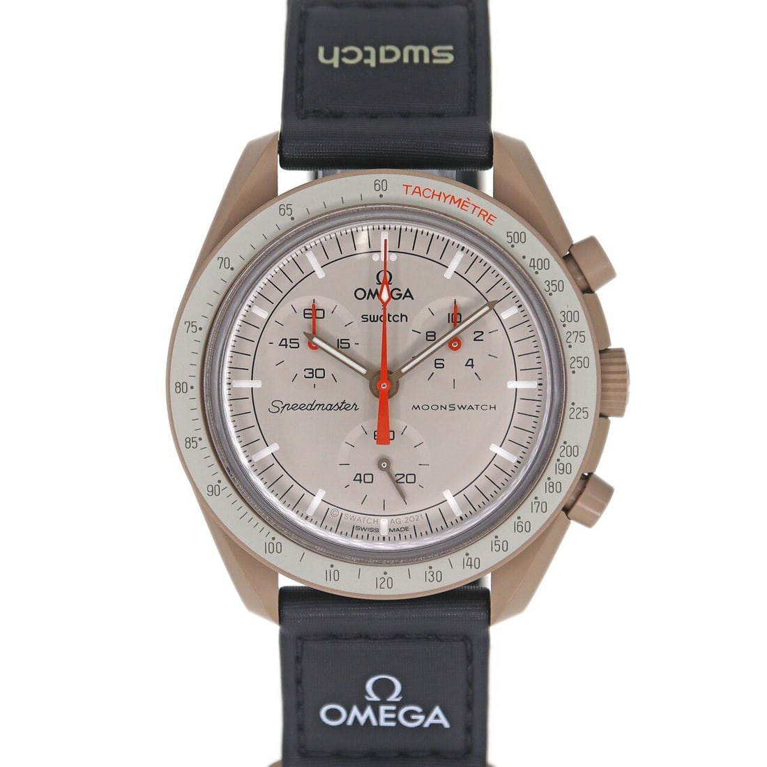 Swatch x OMEGA Mission to Jupiter SO33C100 Men's Watch Bio-Ceramic Nylon Strap: Swatch x OMEGA Mission to Jupiter SO33C100 Men's Watch Bio-Ceramic Nylon Strap Experience the unique design of the Swatch x OMEGA Mission to Jupiter Men's Watch, a perfect blend of style and innovatio