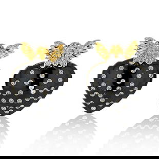 David Webb 18K Gold Cupid Heart Clip Earrings with Diamonds: David Webb 18K Gold Cupid Heart Clip Earrings with Diamonds Elevate your jewelry collection with these stunning 18K Yellow Gold Cupid Black Enamel Diamond Studded Heart Clip Earrings by David Webb. Cr