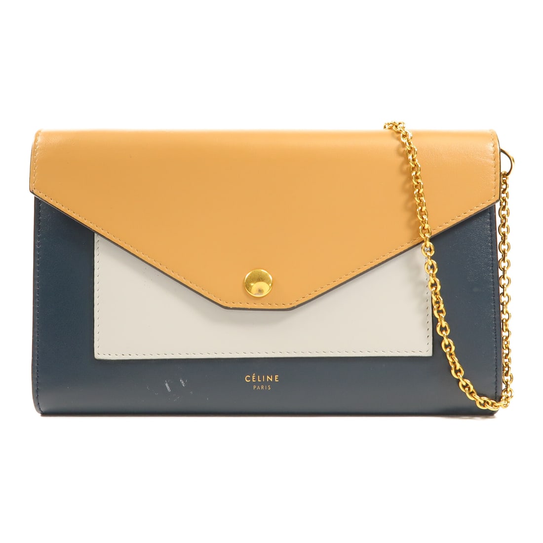 CELINE Shoulder Bag Calfskin Leather Brown Blue Navy GHW: CELINE Shoulder Bag Calfskin Leather Brown Blue Navy GHW This CELINE shoulder bag is crafted from premium calfskin leather and features a sophisticated blend of brown, blue, and navy tones. The design