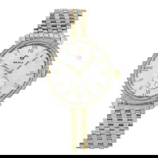 Michele Gracile MOP Two Tone Quartz Ladies Watch MWW26A000003: Michele Gracile MOP Two Tone Quartz Ladies Watch MWW26A000003 The Michele Gracile MOP Two Tone Steel Quartz Ladies Watch combines elegance with functionality. Featuring a striking round case in silver