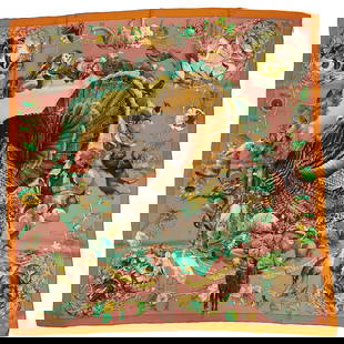 Hermes Faune et Flore di Texas Orange Silk Scarf by Kermit Oliver: Hermes Faune et Flore di Texas Orange Silk Scarf by Kermit Oliver This exquisite Hermes scarf features the vibrant 'Faune et Flore di Texas' design, created by renowned artist Kermit Oliver in 1986. C