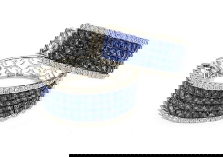 Stunning 8.44ct Diamond Sapphire 18k White Gold Hoop Earrings: Stunning 8.44ct Diamond Sapphire 18k White Gold Hoop Earrings This beautiful and fashionable pair of earrings are crafted from 18k white gold featuring an 11.5mm wide band hoops. The front half has 4