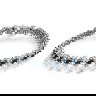 Rachel Koen Blue Sapphire Diamond Tennis Bracelet 14K White Gold 29 Stones: Rachel Koen Blue Sapphire Diamond Tennis Bracelet 14K White Gold 29 Stones This exquisite Blue Sapphire and Diamond Tennis Bracelet showcases a stunning array of 29 gemstones set in luxurious 14K whit