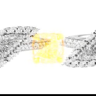 2.31ct Fancy Yellow Diamond Ring 18k Two-Tone Size 6.25: 2.31ct Fancy Yellow Diamond Ring 18k Two-Tone Size 6.25 This exquisite 2.31ctt Fancy Yellow VS1 Cushion Diamond Ring is crafted in a stunning two-tone 18k gold design, featuring both yellow and white