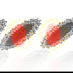 David Webb Platinum 18K Yellow Gold Coral Diamond Earrings 5.5 Cts: David Webb Platinum 18K Yellow Gold Coral Diamond Earrings 5.5 Cts Elevate your elegance with these exquisite David Webb earrings, crafted from a luxurious combination of Platinum and 18K Yellow Gold.