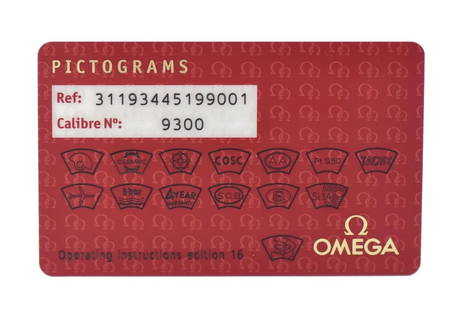 Omega Cal 9300 Pictogram Card Collectible: Omega Cal 9300 Pictogram Card Collectible This Omega Cal 9300 Pictogram card is a pre-owned collectible item from the renowned brand OMEGA. It showcases the iconic Caliber 9300 movement, which is cele
